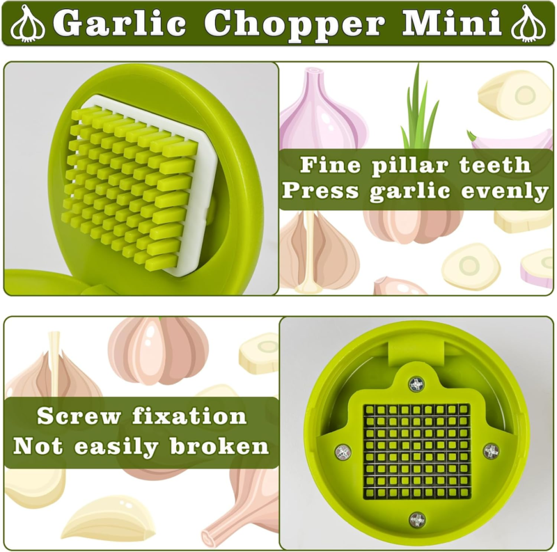 Stainless Steel Garlic Press Set with Peeler and Cleaning Brush, 2 Pcs