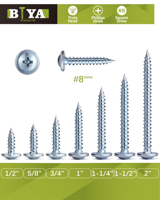 #8×3/4 Inch Silver Self-Tapping Wood Screws - 300 Pcs for Metal and Wood