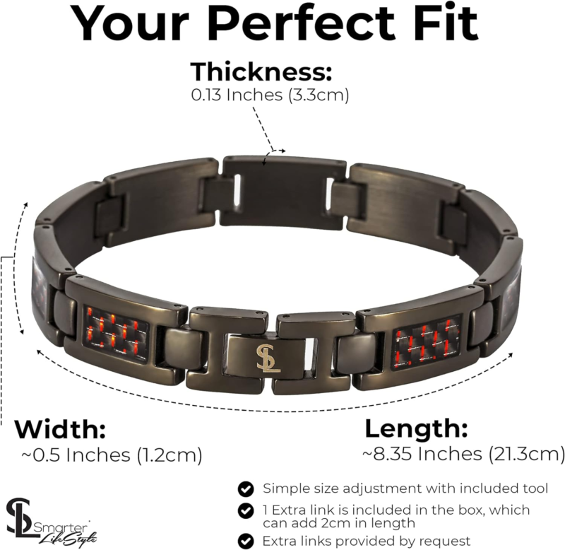 Elegant Surgical Grade Steel Carbon Fiber Mens Bracelet – Adjustable 