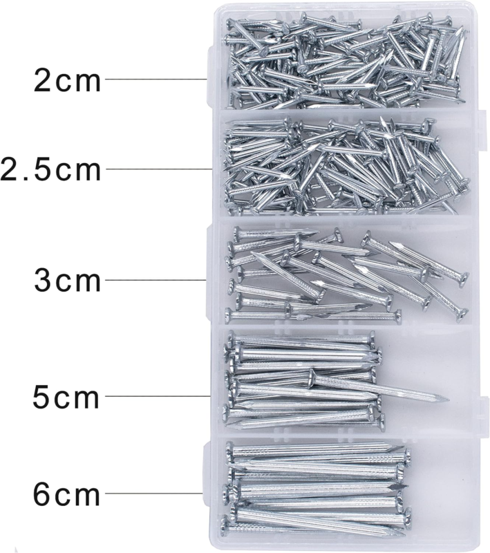 220-Pc Brick & Steel Nails Kit - Galvanized Concrete Nails, 5 Sizes Assorted