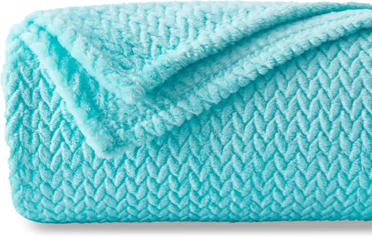 Premium Silky Flannel Fleece Throw Blanket, Turquoise Leaves, 40"x50