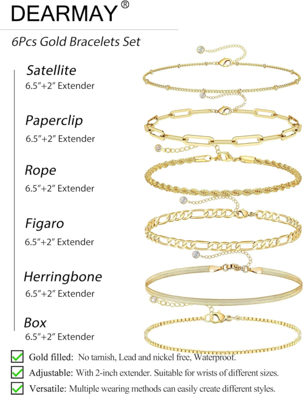 Women's 14K Gold Waterproof Stackable Bracelet Set - Fashion Accessories