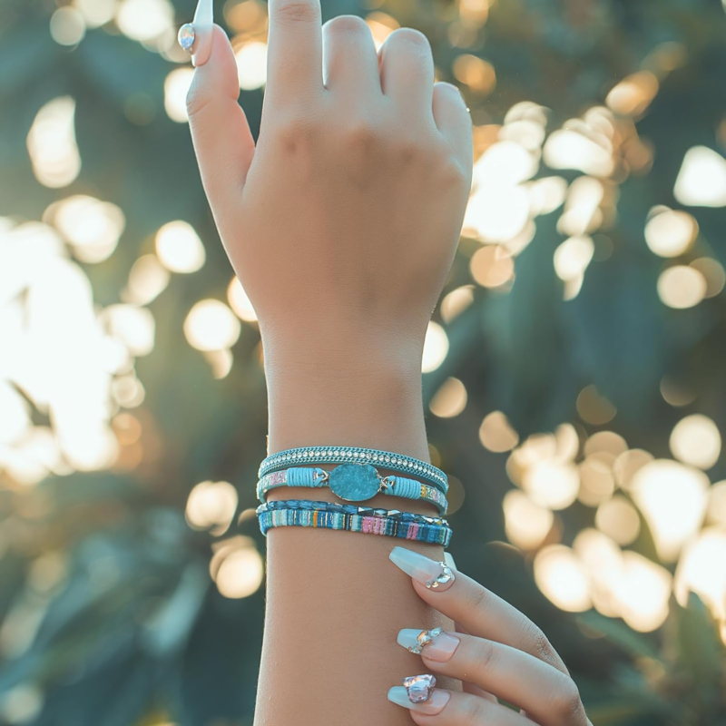 Boho Leather Wrap Bracelet with Crystal Accent