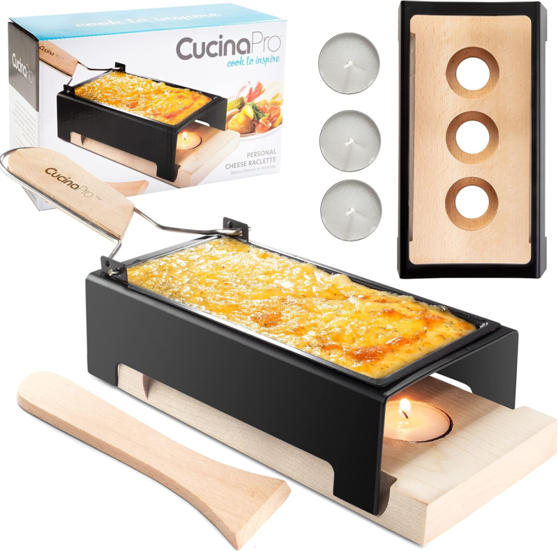 Foldable Handle Raclette Cheese Melter with Spatula and Tea Lights