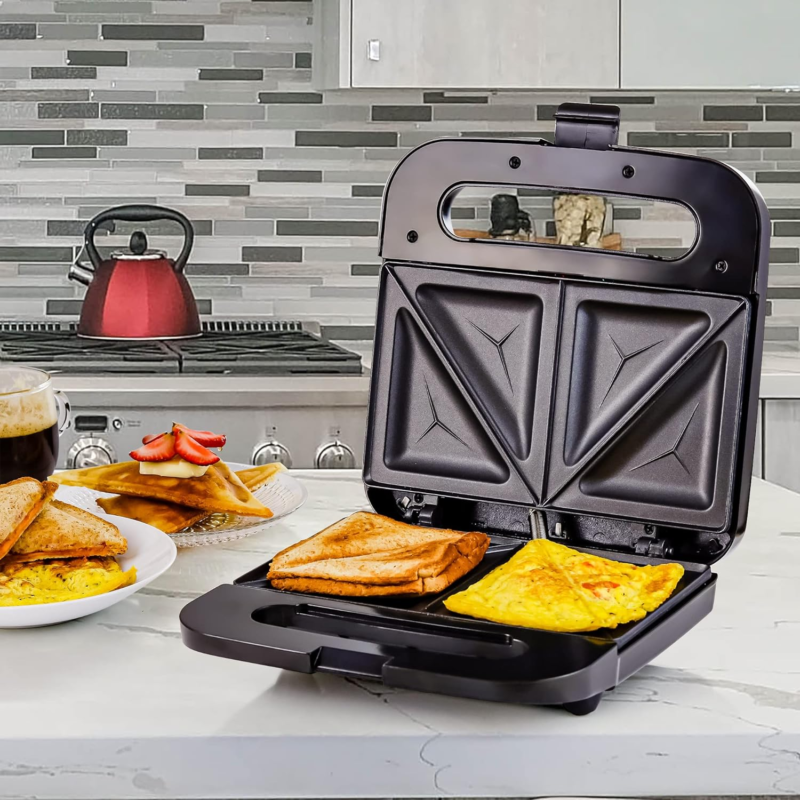 Electric Sandwich Maker with Non-Stick Plates and Cool Touch Handle