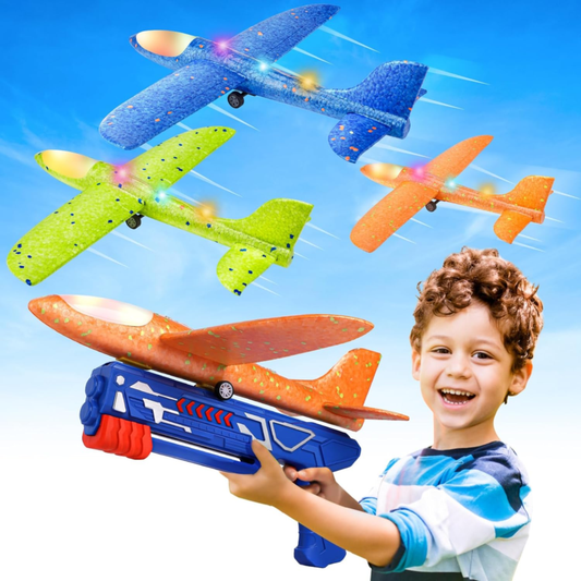 3 Pack LED Foam Airplane Launcher Toys with 2 Flight Modes for Kids 4-12