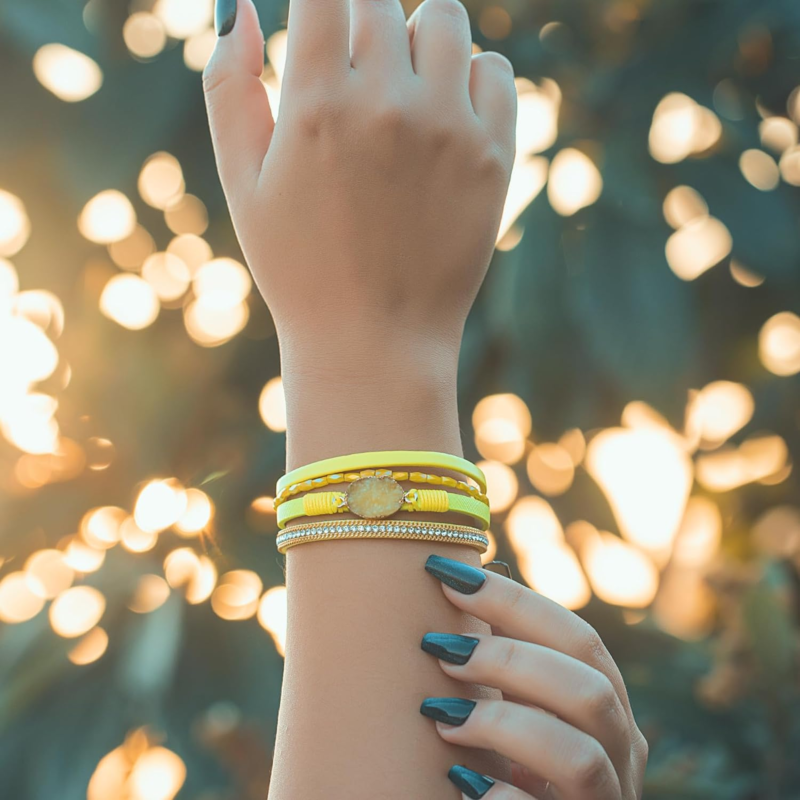 Boho Leather Wrap Bracelet with Crystal - Stackable Jewelry