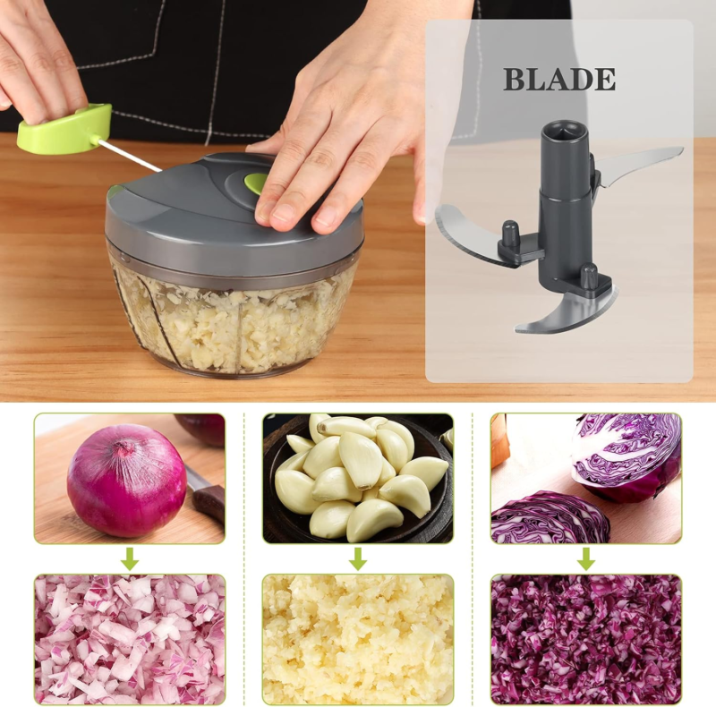 Manual Vegetable Chopper, BPA-Free Handheld Cutter, 550ml Gray