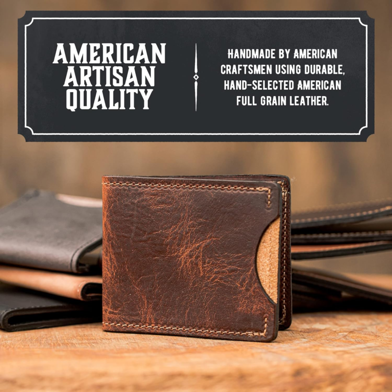 Front Pocket Slim Bifold Wallet for Men | Made in USA - Full Grain Leather-Brown