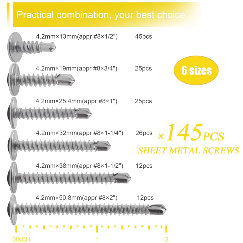 Modified Truss Head Stainless Steel Self-Tapping Screw Assortment Kit, 145 Pcs