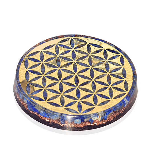 Water Charging Plate with Lapis Lazuli Healing Crystals and Flower of Life