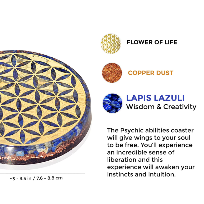 Water Charging Plate with Lapis Lazuli Healing Crystals and Flower of Life