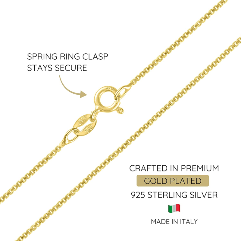 Italian 18K Gold Plated 925 Sterling Silver Diamond Cut Box Link Chain Necklace 