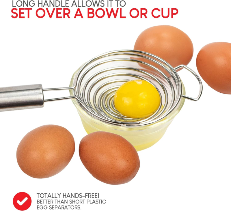 Stainless Steel Egg Separator with Long Handle - No Drip Yolk Extractor