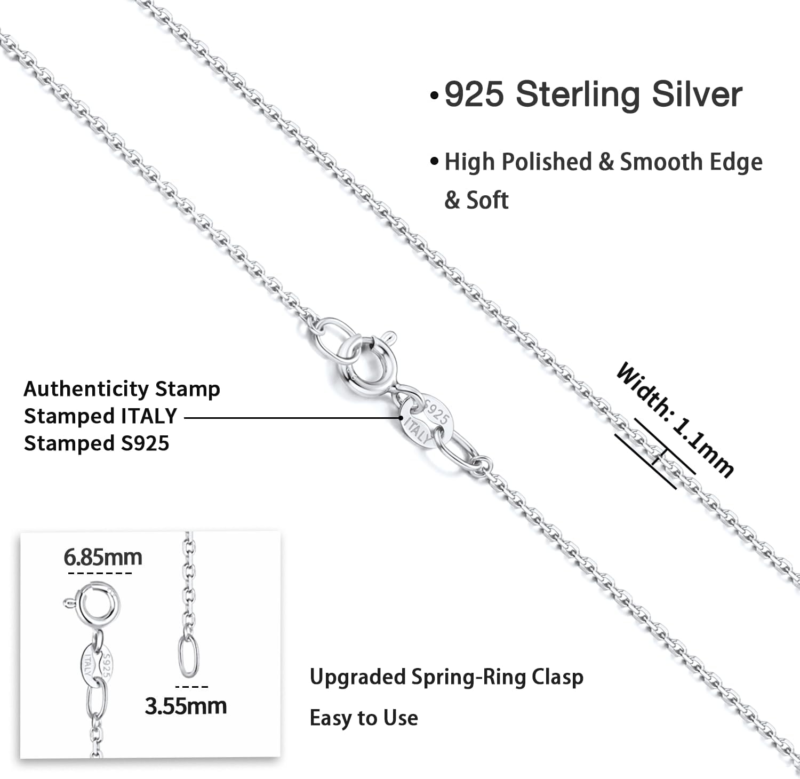 925 Sterling Silver Cable Chain Necklace for Women, 16-24 Inch