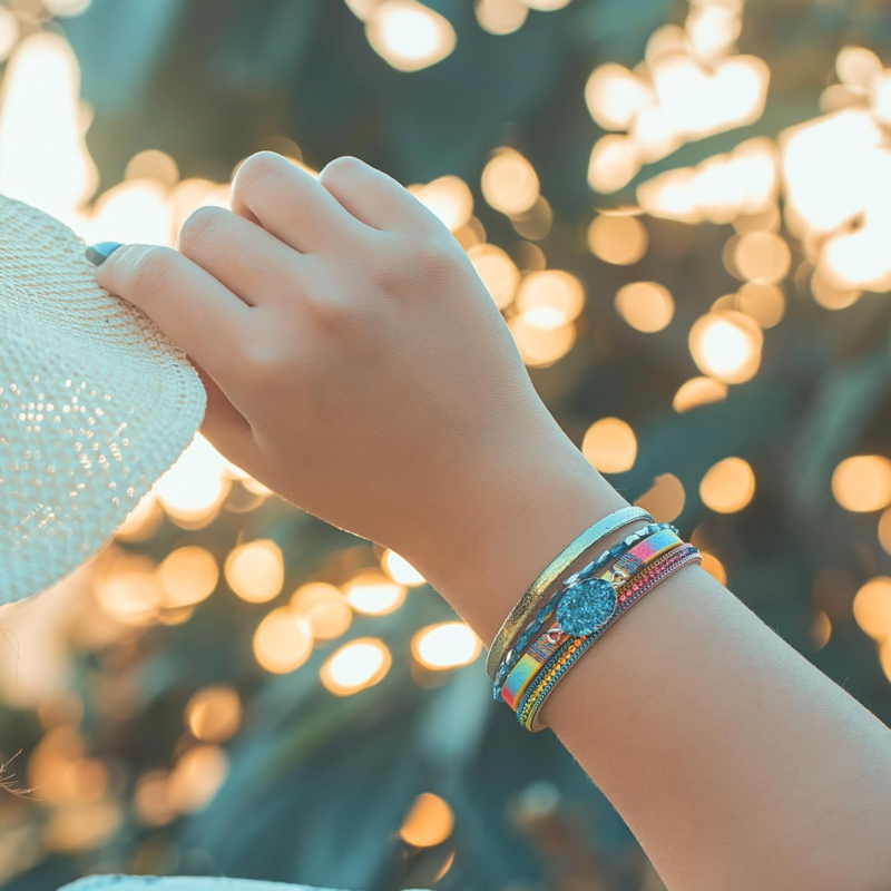 Bohemian Crystal Leather Wrap Bracelet with Magnetic Clasp