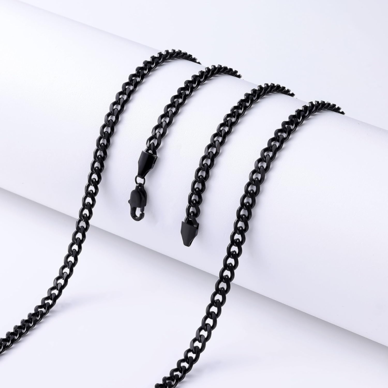 Men's Stainless Steel Cuban Link Chain Necklace 5Mm Black, Size: 22 Inches