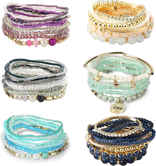 6 Sets Bohemian Stackable Bead Bracelets 