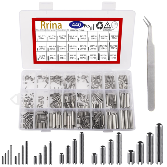 440Pcs 304 Stainless Steel Slotted Spring Pin Assortment Kit, M1.5-M5