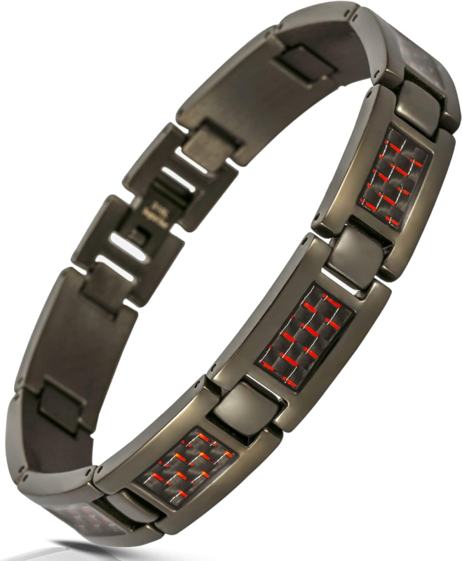 Elegant Surgical Grade Steel Carbon Fiber Mens Bracelet – Adjustable 