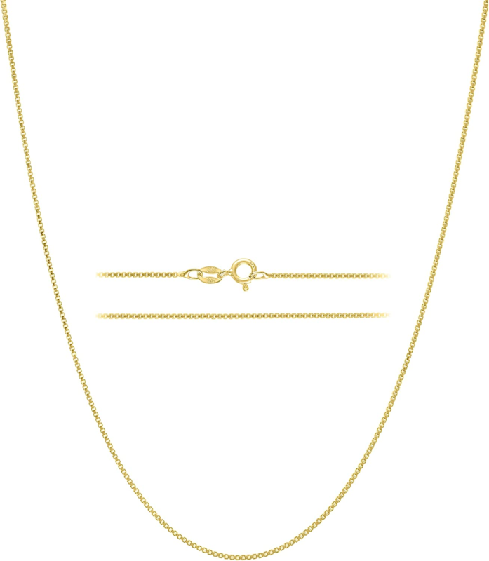 Italian 18K Gold Plated 925 Sterling Silver Diamond Cut Box Link Chain Necklace 