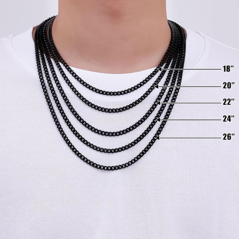 Men's Stainless Steel Cuban Link Chain Necklace 5Mm Black, Size: 22 Inches