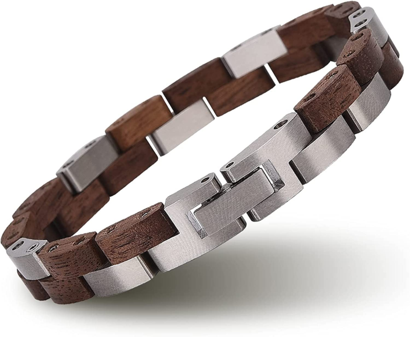 Men's Stylish Wood & Stainless Steel Combined bracelet