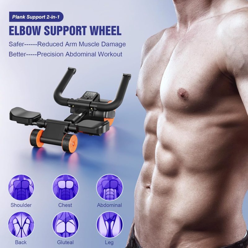 Ab Roller Wheel with Elbow Support and Timer, Automatic Rebound Abdominal Wheel 