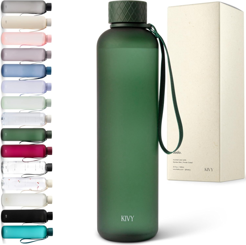 32Oz Slim Shatterproof Water Bottle - Lightweight Dark Green, Dishwasher Safe