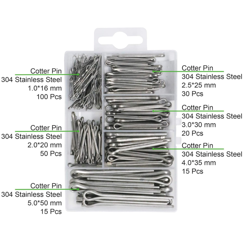 304 Stainless Steel Cotter Pin Assortment Kit - 230 Pcs Fasteners