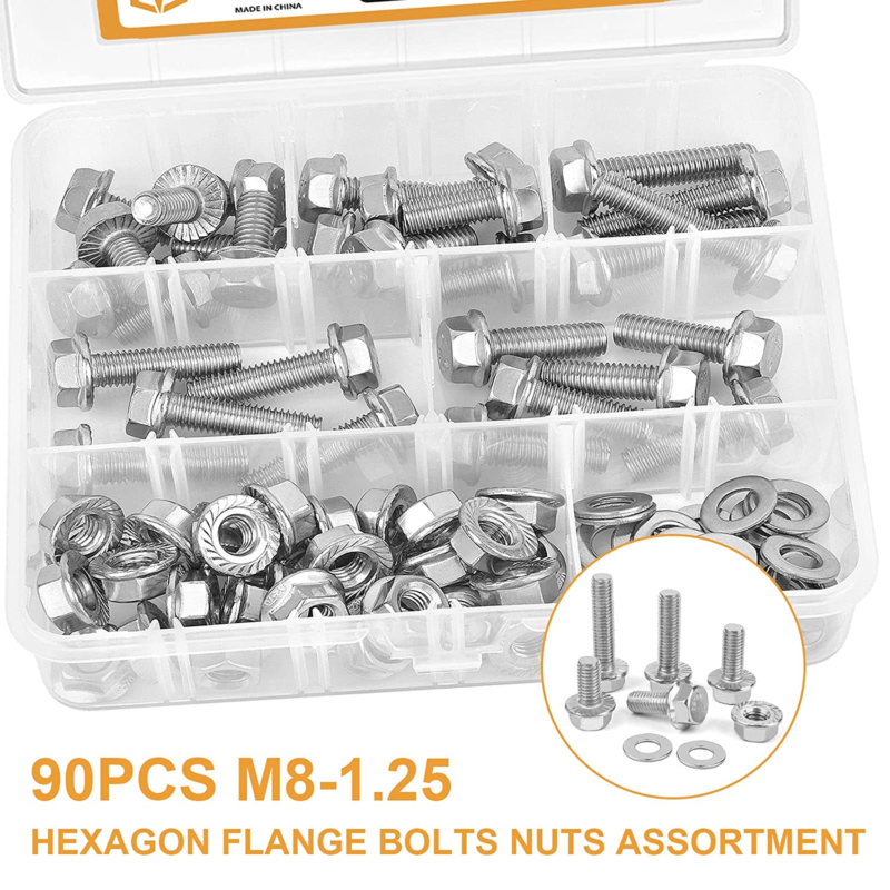 M8-1.25 X 16/20/25/30/35Mm Flanged Hex Head Bolts,  90PCS M8 Flange Hexagon Scre