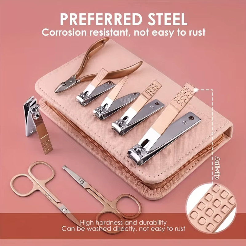 Professional 30-Piece Pink Stainless Steel Manicure Set with Case