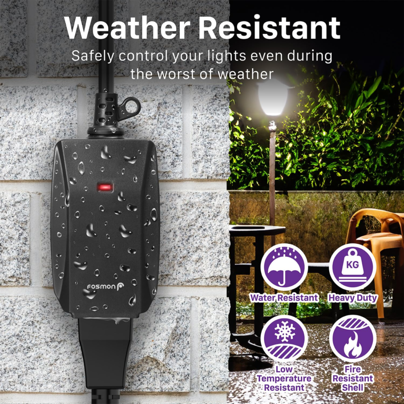 Remote Control Outlet with 2 Remotes, 15 AMP, Weatherproof, 100 FT Range