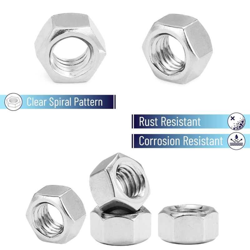 Bates Stainless Steel Hex Nuts 3/8-16, 50 Pack, Durable Hardware Fasteners