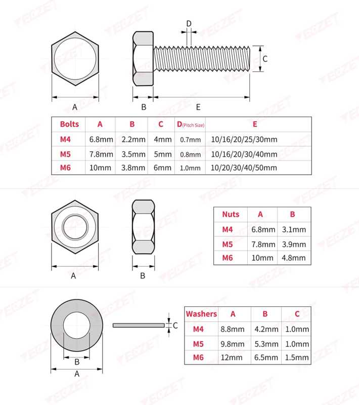 1600PCS M4 M5 M6 Grade 8.8 Heavy Duty Bolts and Nuts Flat & Lock Washers Assortm