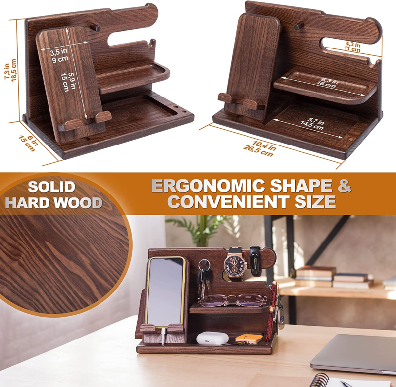 Wooden Phone Docking Station - Elegant Desk Organizer for Men