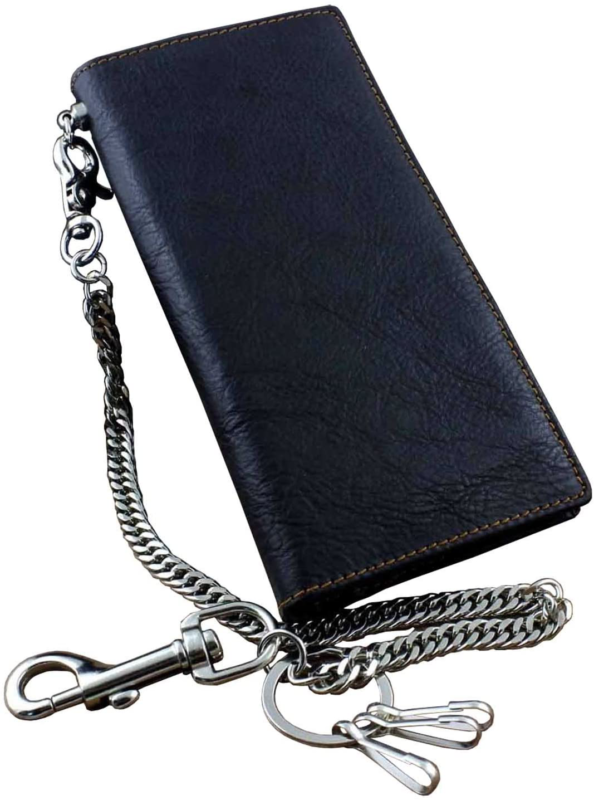 Real Leather Mens Biker Card/Money Long Wallet Purse W/Jeans Key Chain