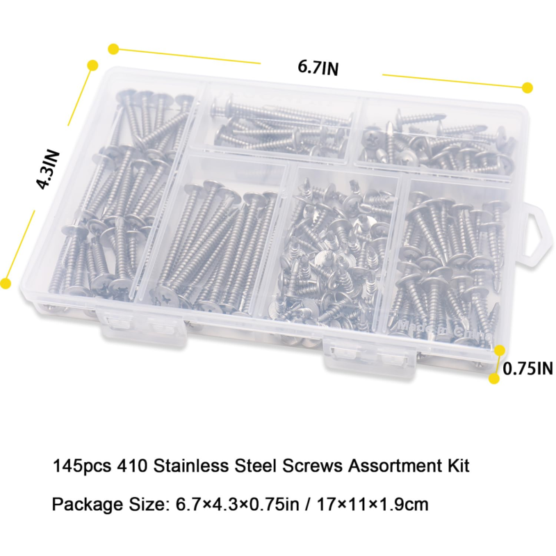 Modified Truss Head Stainless Steel Self-Tapping Screw Assortment Kit, 145 Pcs