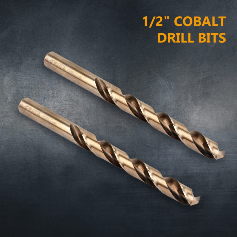 1/2" Cobalt Drill Bit, 2 Pack, M35 Cobalt Drill Bit Set for Metal, Stainless Ste