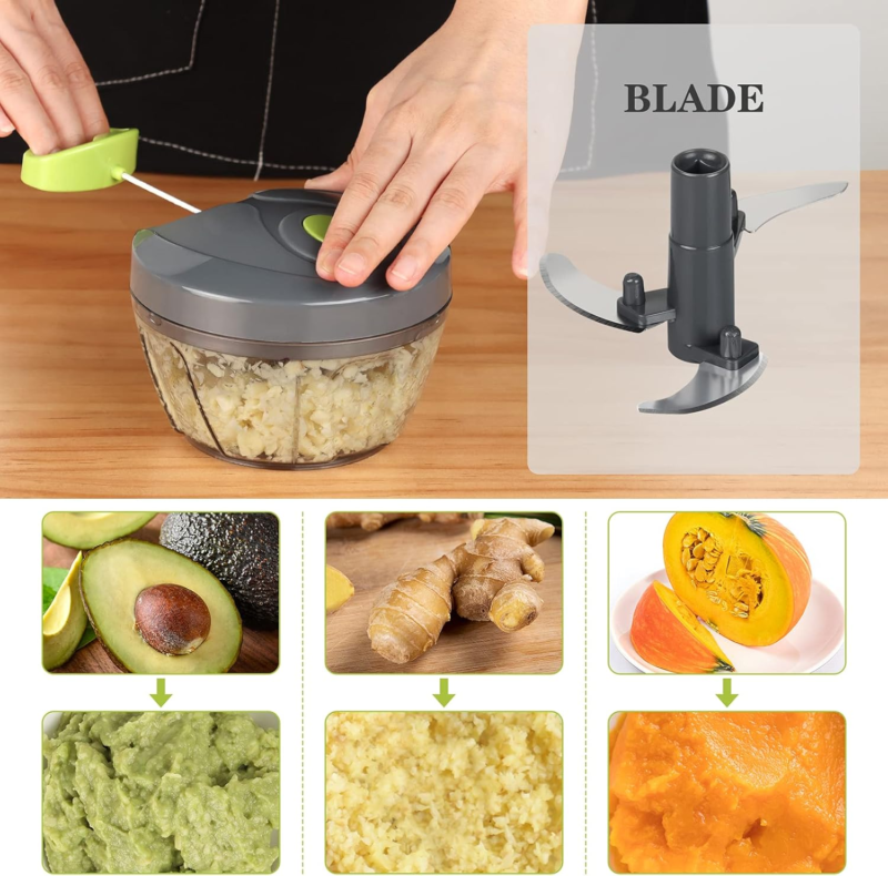 Manual Vegetable Chopper, BPA-Free Handheld Cutter, 550ml Gray