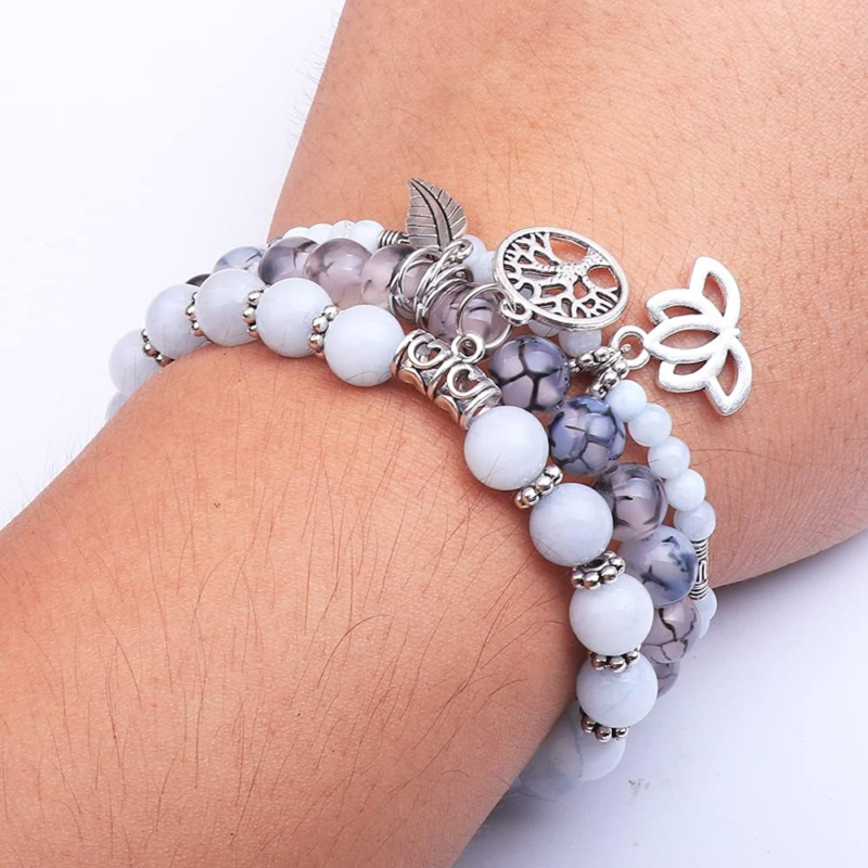 Tree of Life Yoga Healing Stone Bracelets for Stress Relief and Balance 6.5 - 8"