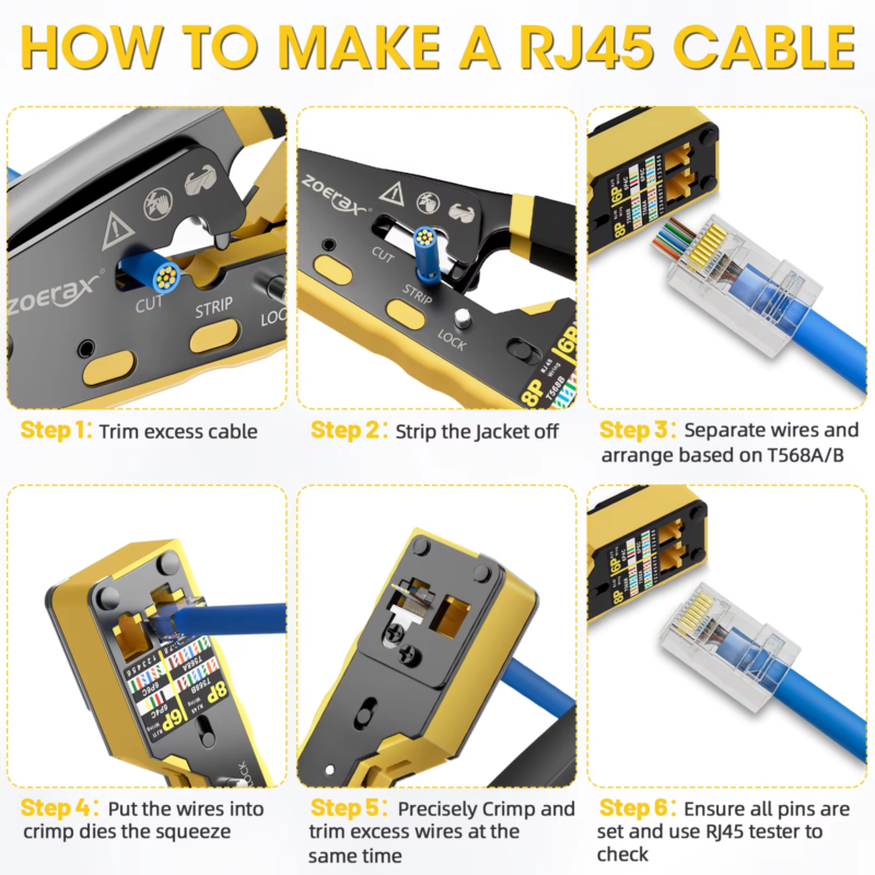 RJ45 Crimping Tool with Replacement Blade for RJ11/RJ12 Connectors