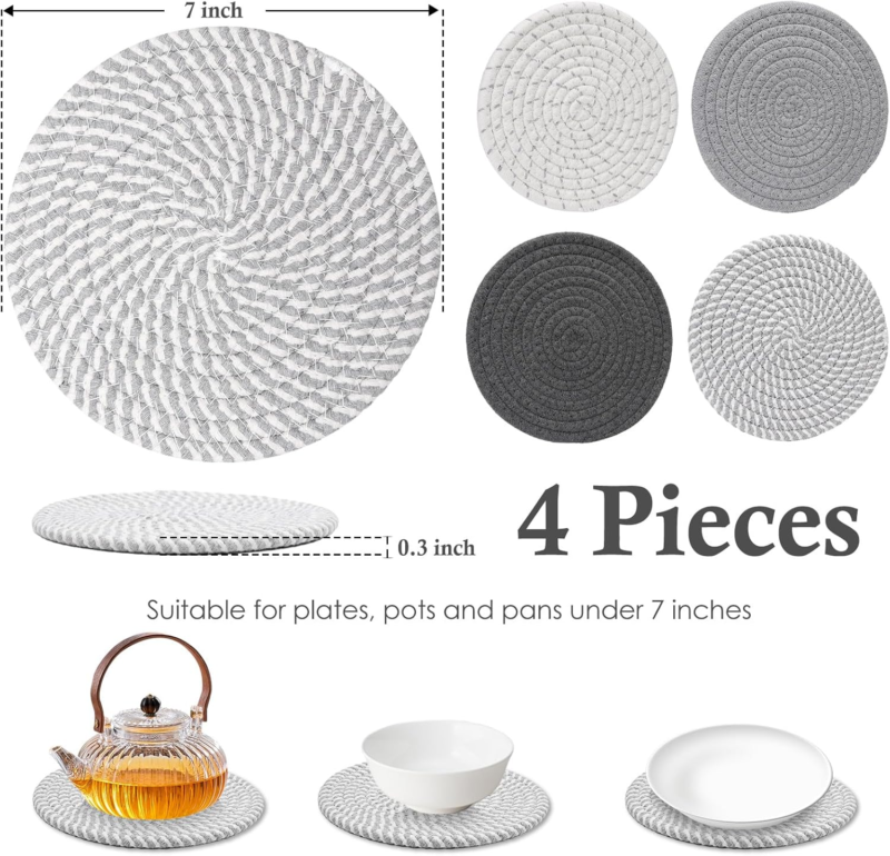 7" Heat Resistant Trivets and Hot Pads for Kitchen Essentials