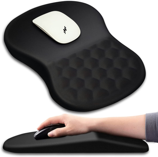 Ergonomic Mouse Pad with Memory Foam Wrist Support and Massage Design, Black