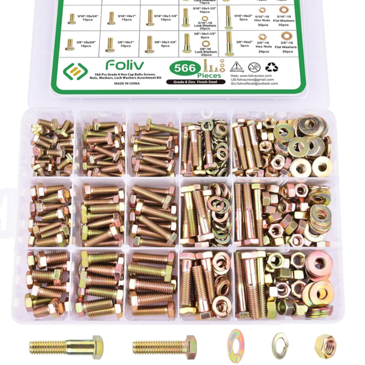 566Pcs Heavy Duty Bolts and Nuts Assortment Kit, Grade 8 Hex Screws Bolts Nuts K