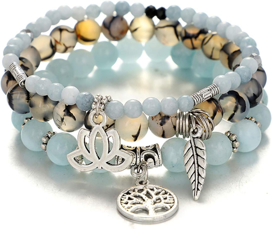 Tree of Life Yoga Healing Stone Bracelets for Stress Relief and Balance 6.5 - 8"