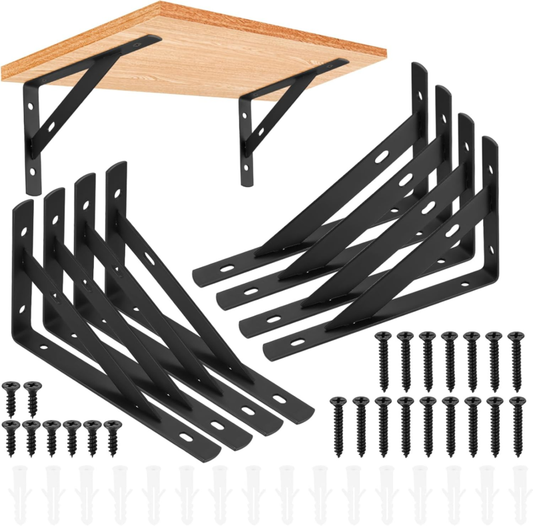 Heavy Duty L-Shaped Metal Shelf Brackets - 8 Pack (3.7" x 6")