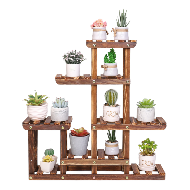 6-Tier Pine Wood Plant Stand for Indoor/Outdoor Succulent Display Rack