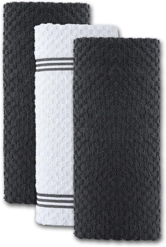 Premium 100% Cotton Kitchen Towels - Pack of 3, Absorbent Grey Dishcloths