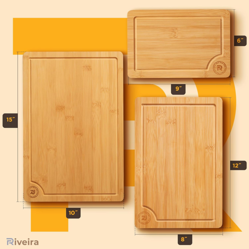 Bamboo Cutting Board Set with Spoons – 3 Boards & 6 Utensils for Kitchen